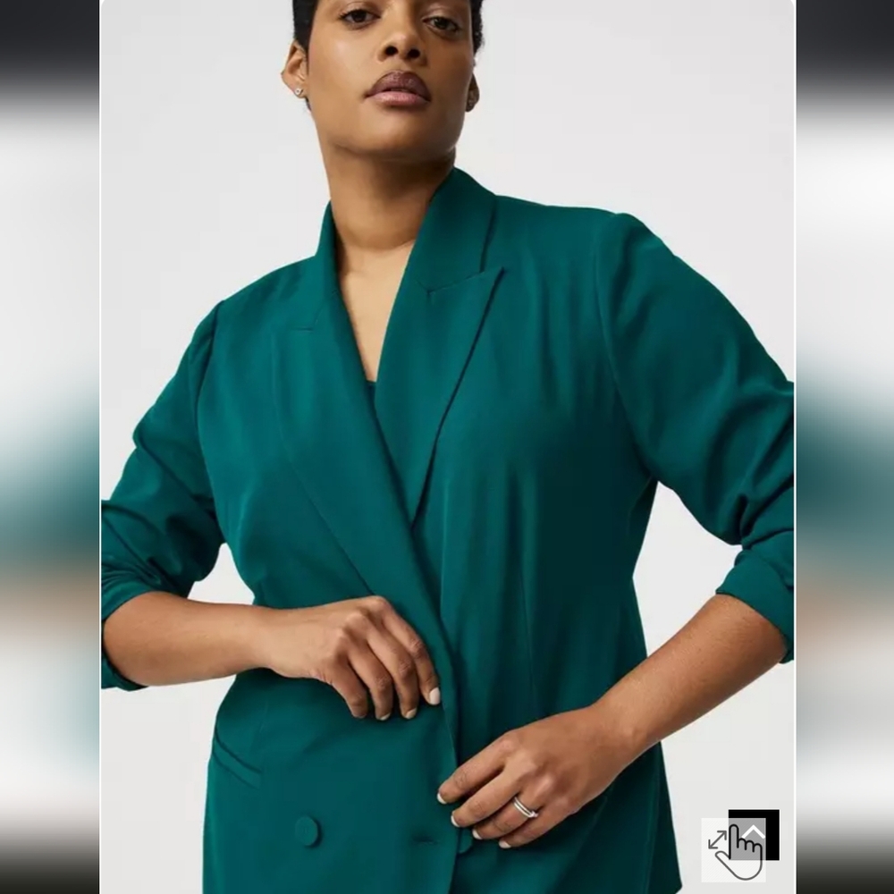 NWT Teal Studio Relaxed Double-Breasted Crepe Blazer - Picture 4 of 11